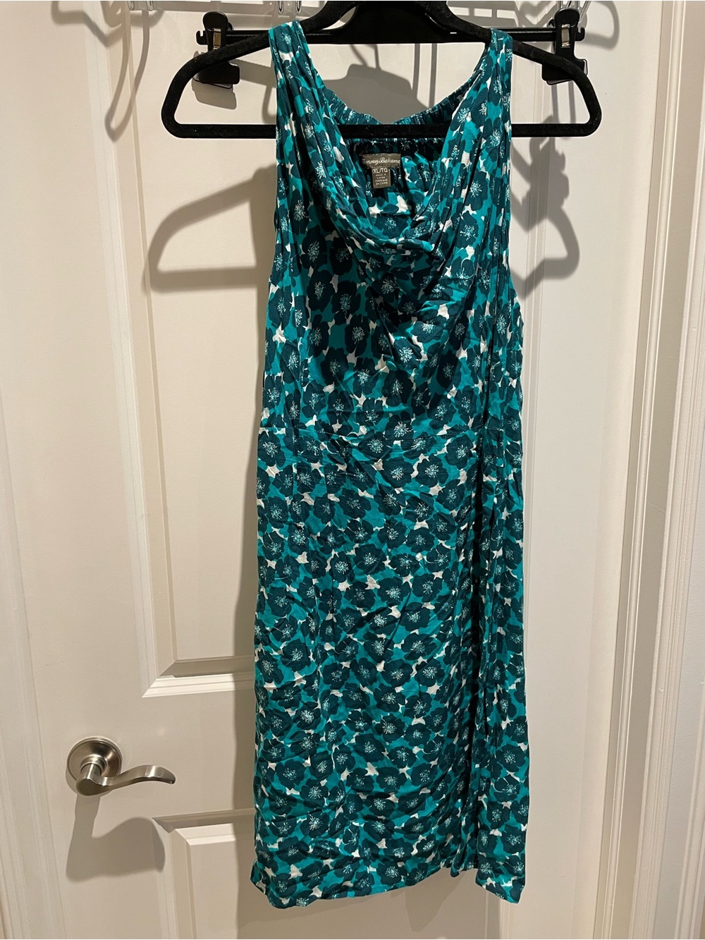 Tommy Bahama Teal Floral Cowl Neck Midi Dress